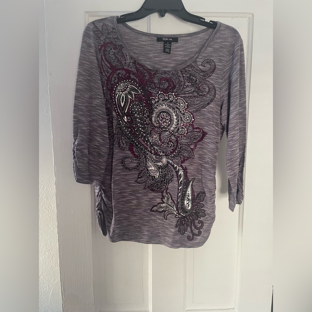 Style & Co. Purple Paisley Long Sleeve Top